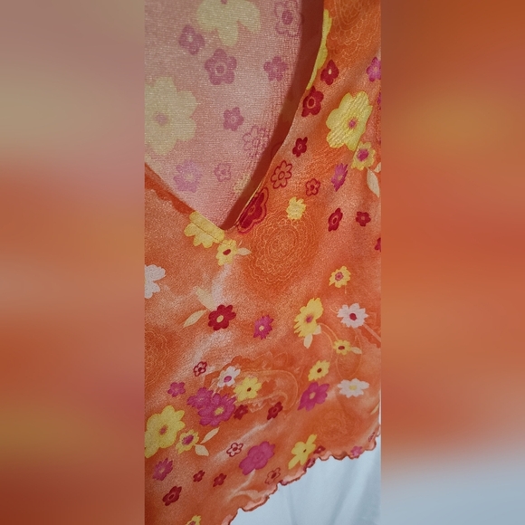 Orange Floral Sheer Crop Top -  size XS/S - Picture 3 of 5